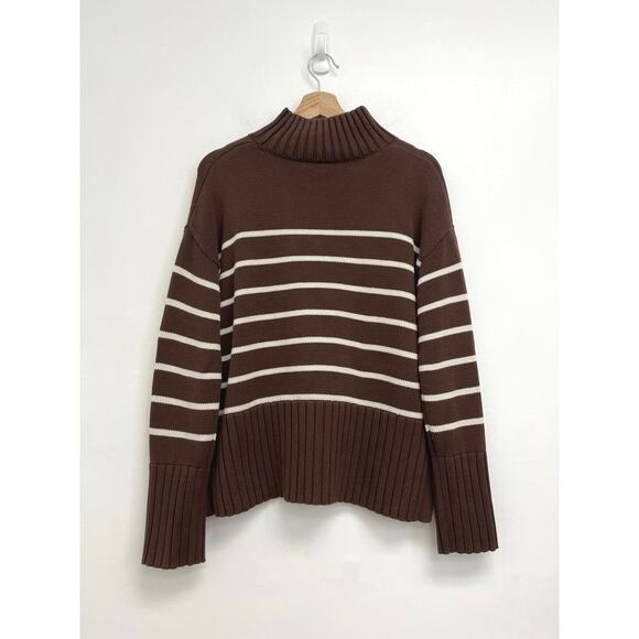 GAP Oversized 24/7 Split-Hem Mockneck Cotton Chunky Knit Stripe Sweater XS - Picture 2 of 12